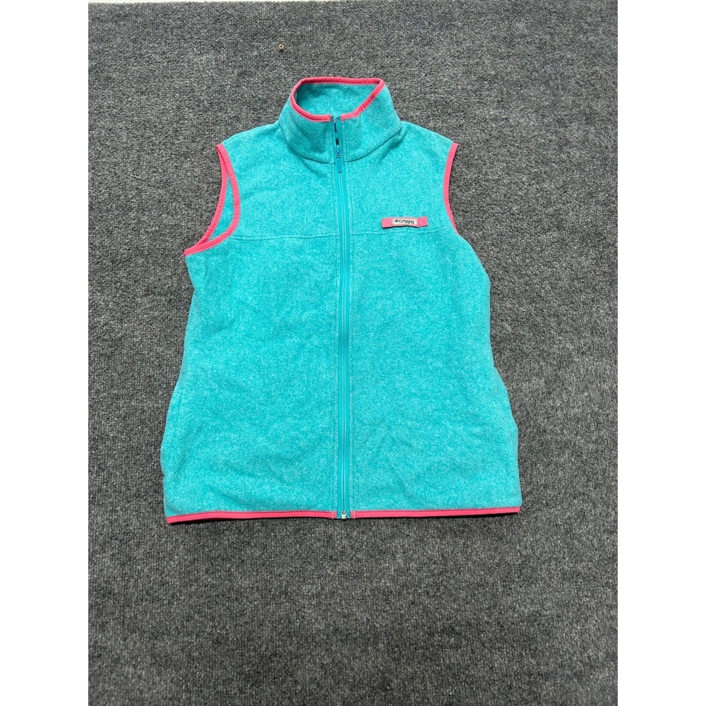 Columbia Vest Womens Size M Blue Fleece PFG Full Zip Pink Trim Outdoor Gorpcore